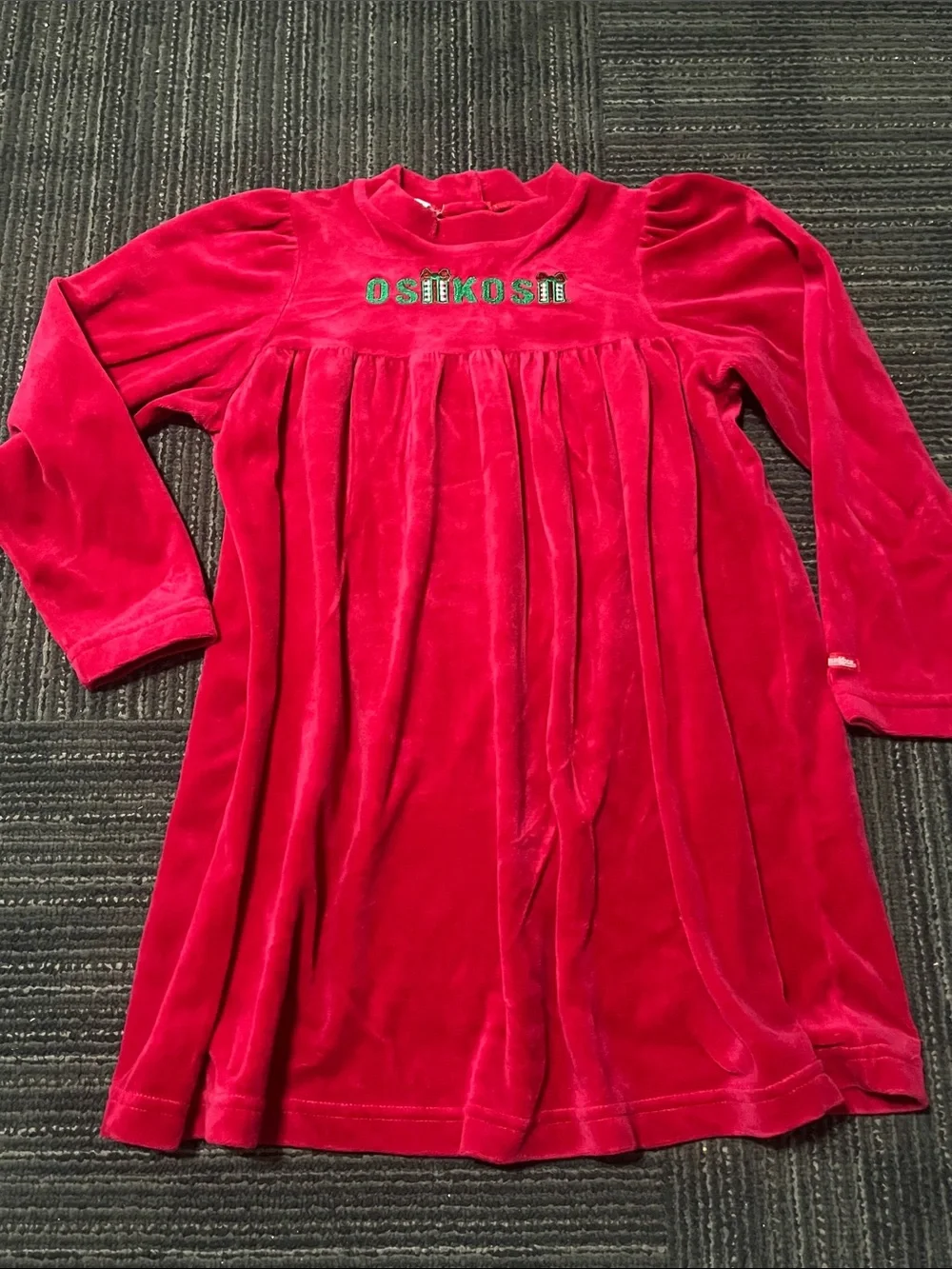 OshKosh B'gosh Red Velvet Holiday Dress with Green Embroidery